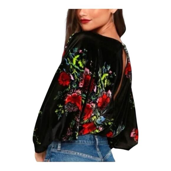 Free People Babe Stretch Floral Velvet Bodysuit - Picture 3 of 6